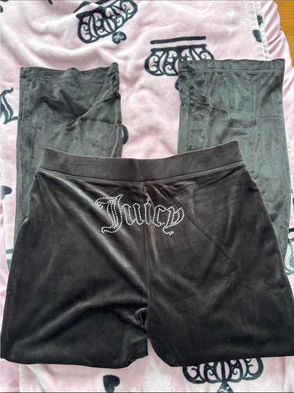 Juicy Couture Black Velour Trackpants with Rhinestone Juicy Logo